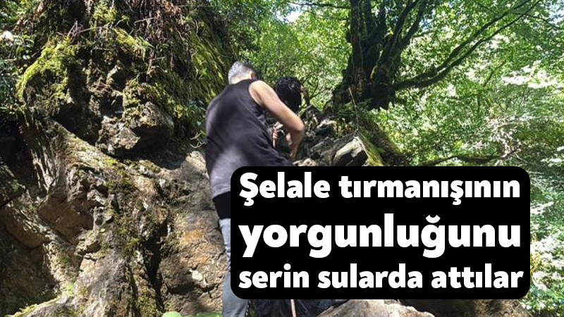 Zorlu şelale tırmanışının yorgunluğunu serin sularda attılar Kocaeli'nin Derince ilçesinde dünkü sağanağın ardından yüzünü gösteren güneşli ve