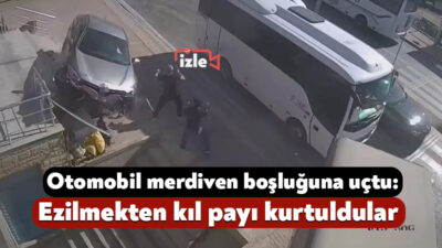 Kocaeli'de kontrolden çıkan otomobil, korkulukları parçalayarak merdiven boşluğuna uçtu. O
