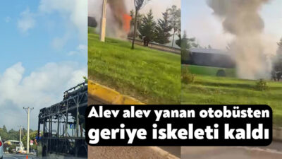 Kocaeli'nin İzmit ilçesinde seyir halindeki belediye otobüsü alevlere teslim oldu.