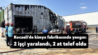 Kocaeli'nin Gebze ilçesinde çeşitli kimyevi ürünlerin üretildiği fabrikada çıkan yangında