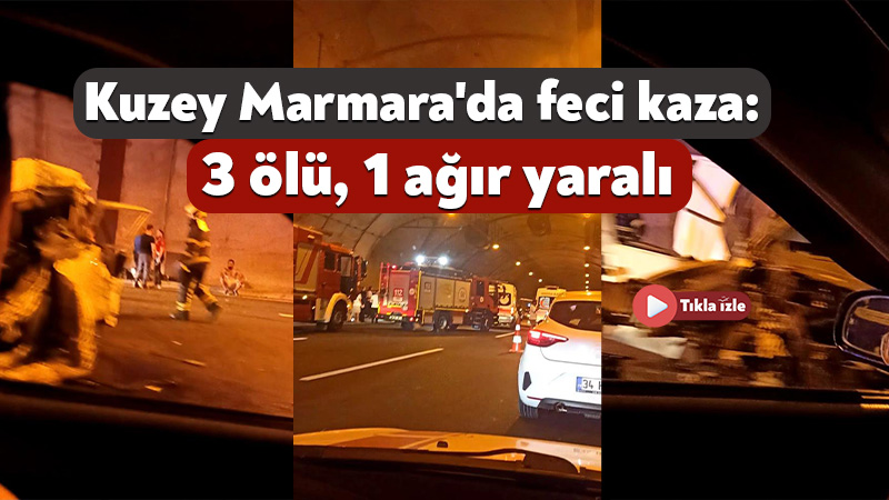 Kuzey Marmara’da feci kaza: 3 ölü, 1 ağır yaralı Kuzey Marmara Otoyolu'nda kontrolden çıkarak tünel duvarına çarpan hafif ticari