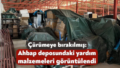 Kocaeli’nin Derince ilçesindeki Ahbap Derneği deposunda bulunan çok sayıda yardım