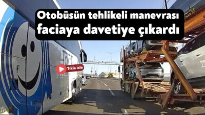 Kocaeli'de seyir halindeki yolcu otobüsünün şerit değiştirirken bir otomobili sıkıştırdığı