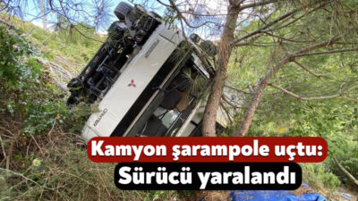 Kocaeli'de gıda yüklü kamyon, yasak tabelasına rağmen girdiği rampada uçuruma