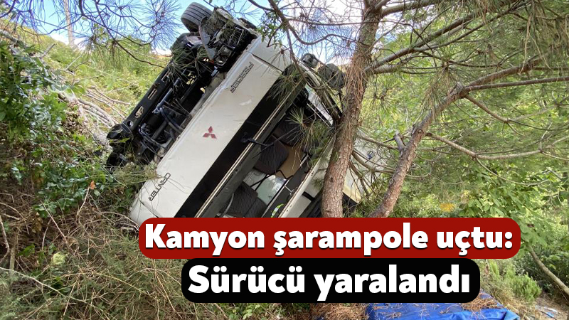 Kocaeli'de gıda yüklü kamyon, yasak tabelasına rağmen girdiği rampada uçuruma