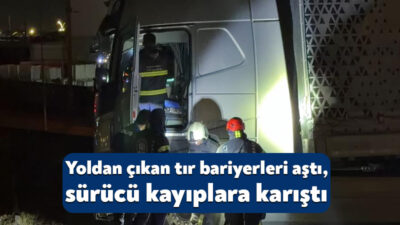 Kocaeli'nin Gebze ilçesinde virajı alamayan tır, yoldan çıkarak bariyerleri aştı.