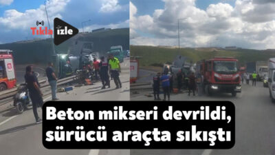 Kocaeli'nin Dilovası ilçesinde meydana gelen kazada rampada refüje devrilen beton