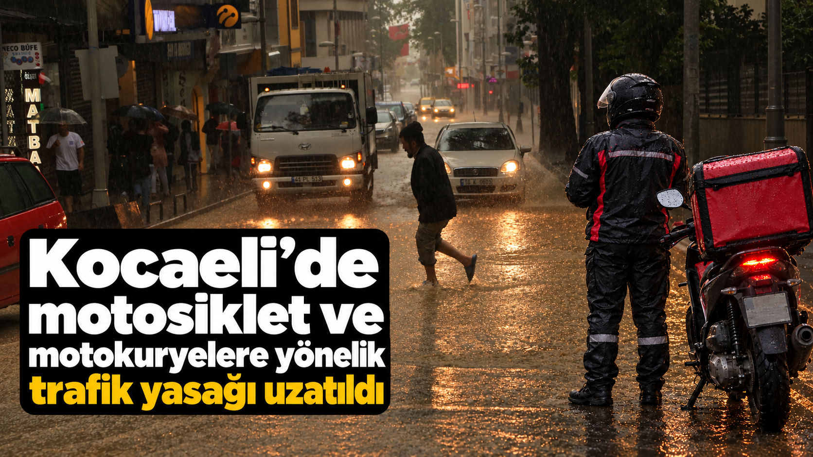 Kocaeli’de etkili olan sağanak yağış nedeniyle motosiklet, scooter ve motokuryelerin